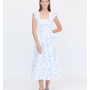 Hill House White Maxi Dress with Blue Floral Print